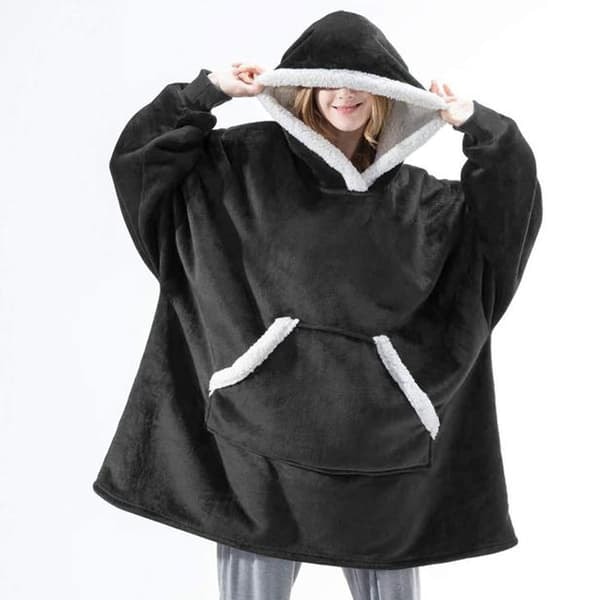 TS-Puolipitkä oversized huppari aikuisille, kengurutasku ja huppu - Musta