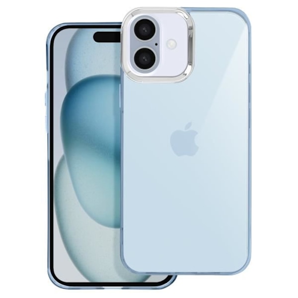 iPhone 16 Soft Smoke Finish Contour Kamera Metalisk Lyseblå Etui Transparent