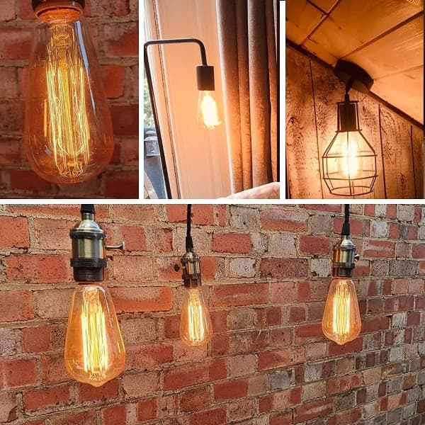 3 stk. Glødepære E27 40W ST64 Retro Lys Edison Pære - Varm Hvit - Perfekt