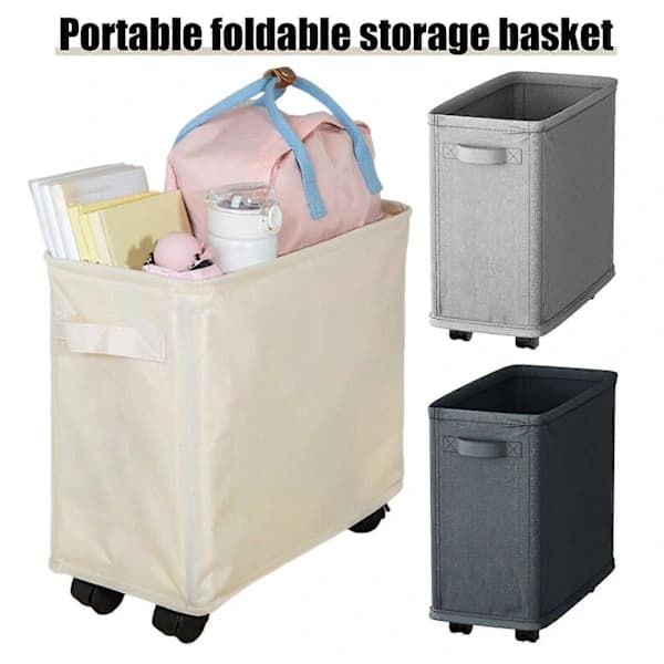 Slim Laundry Basket with Wheels Large Capacity Strong Load-Bearing Foldable Design Dirty Clothes Hamper Dark Gray