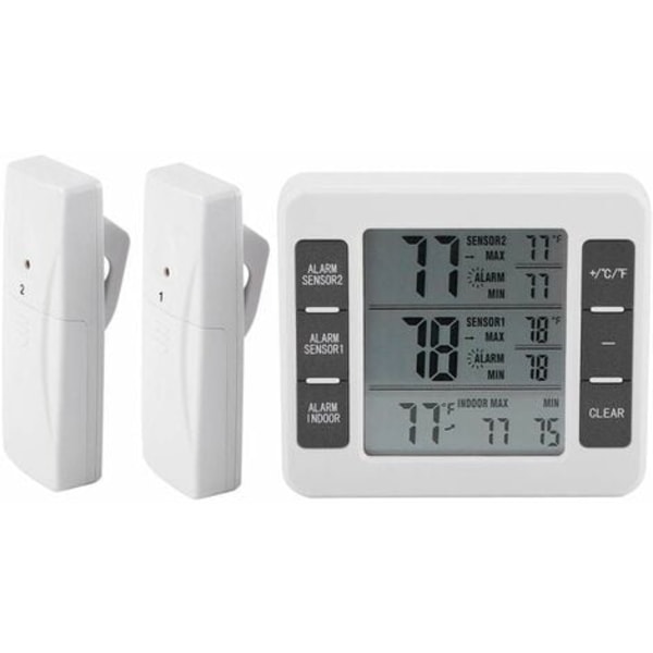 Køle- og fryseskabstermometer Digital alarm Lydalarm med trådløs sensor Min/Max-display