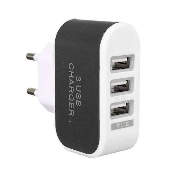 1-pakning Trippel (3x) USB-port iPhone / Android Vegglader Svart