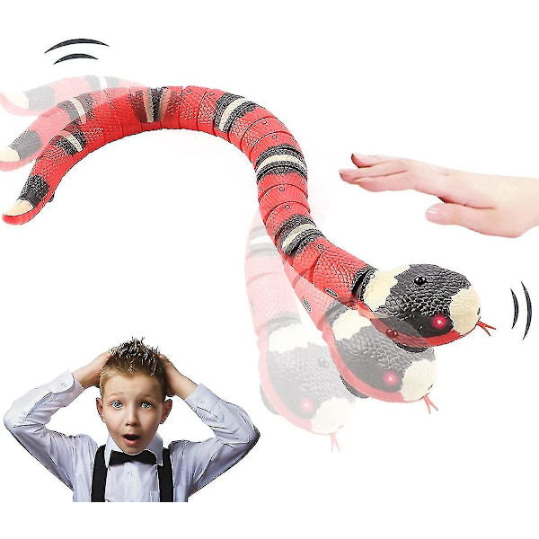Induksjonsormleketøy for barn og kjæledyr, 16 tommer oppladbart realistisk rattlesnake leketøy med innfellbar tunge og svingende hale