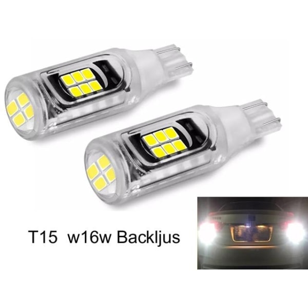 T15 W16W 921 906 baklys LED 500 lumen 16x chip 6000K 2 stk. - Perfekt hvid