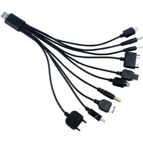 10 i 1 Universal USB -laddarkabel Multifunktionsladdningssynkroniseringssladd för PSP-kamera Nokia BlackBerry-kabel（svart）（1st)