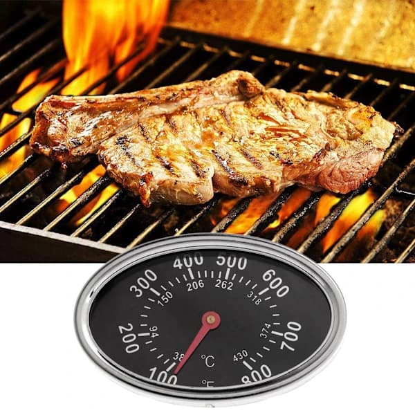Oval BBQ-termometer i rustfritt stål varmeindikator erstatning for kullgrill 100 til 800°F sølv