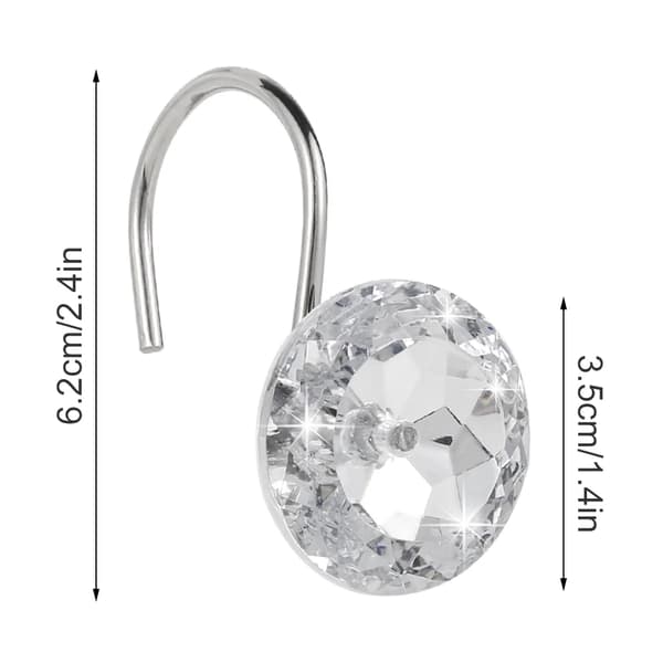 12 stk. dusjforhengkroker Akryl Krystall Diamant Dekorative Rustfrie Ringer for Baderomsstenger Hvit