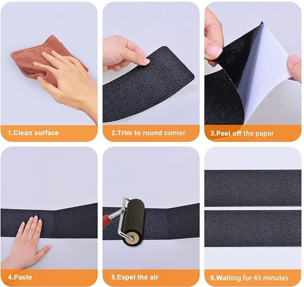 5cm*10m skridsikker gummistrip til trapper - selvklæbende griptape - til indendørs og udendørs sikkerhed - sort