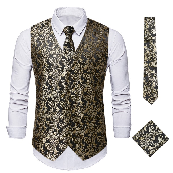 Herr kostymväst V-ringad printed Business Casual Guld Silver Väst 6 färger  Black Gold L 9b32 | Black Gold | L | Fyndiq
