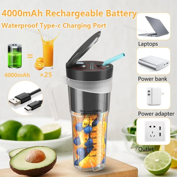 Electric Juicer Cup 470ml Mini Personal Size Blenders USB Personal Size Blender White