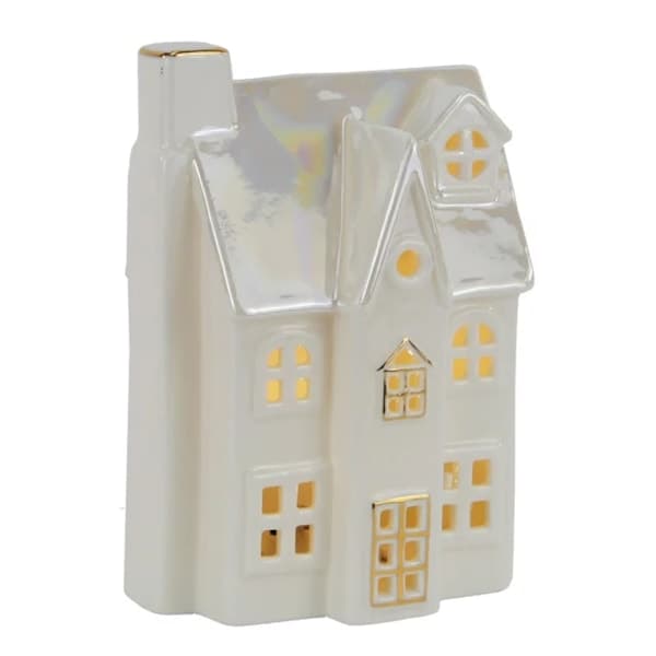 Minihus med LED-lys - Juledekoration Hvid