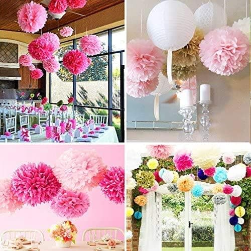 16 assorterede silkepapirspompomer, håndlavede bryllups- og festdekorationer, lyserøde nuancer #02 Pink Shade