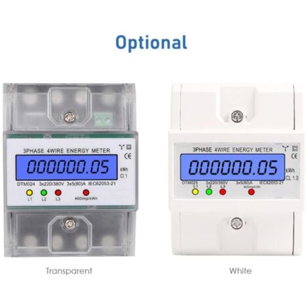 Fas 4 Tråds Energimätare 220/380V 5-80A Strömförbrukning kWh Mätare DIN-skena Montering Digital Elektrisk Energimätare med Bakgrundsbelyst LCD-skärm - MSBD
