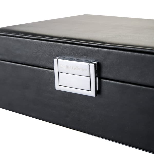 Brilleopbevaringsboks til 10 briller og solbriller, PU-læder med blødt velourfor og lås, stor sort kasse