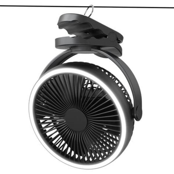 TS-Leirintäpuhallin Klipsipuhallin USB 6-21 tuntia käyttöaikaa 4 nopeutta LED-valoilla ja telttakoukulla 360° kierto Hiljainen Recha