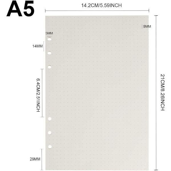 3-pack prickat papper, 135 ark/270 sidor A5 (21 x 14,2 cm) 6-ring påfyllningsbart anteckningspapper, A5 planeringsinsatser påfyllningar prickar rutnät papper