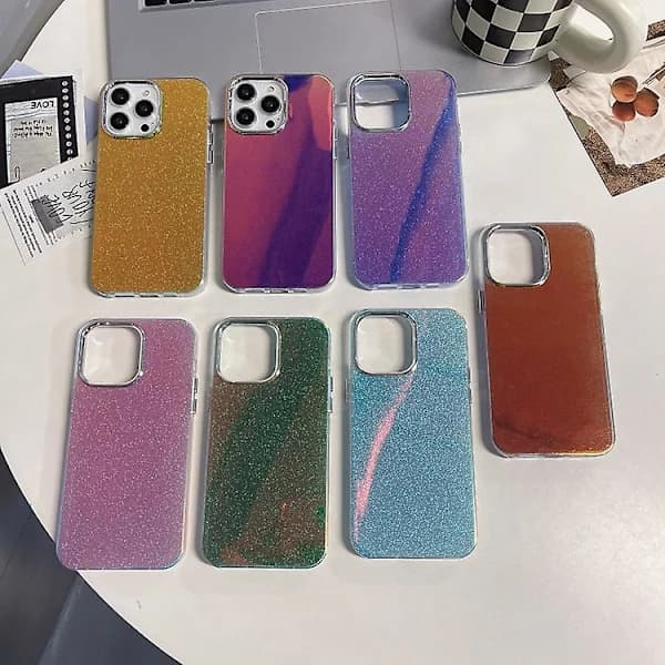 Elektropläterad ram IMD Glitter Powder Telefonskal för iPhone 14 Pro