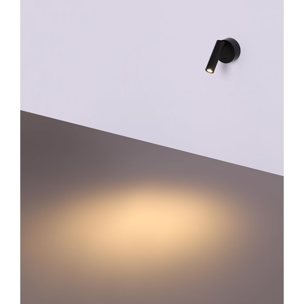 Væglampe til læsning med kontakt, varmt hvidt lys, 3W LED, 3000K, justerbar vinkel til seng, soveværelse, stue, aluminium