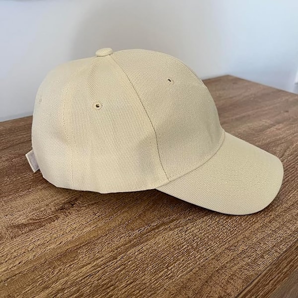 Unisex justerbar kasket i én størrelse med velcro, basic ensfarvet kasket til mænd og kvinder Beige