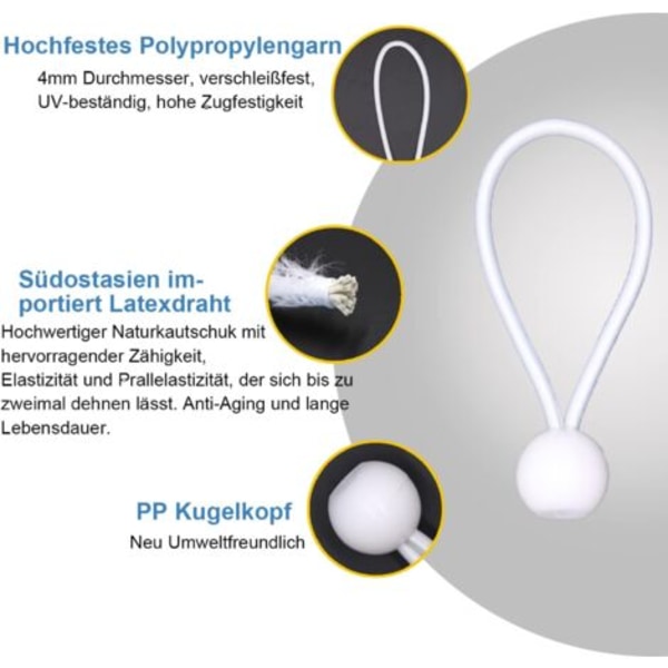 TS-Elastisk Strikk 50 Stk, Presenningsstrikk 10cm, Elastisk Snor, Strikkstrikk, Gummistrikk, Elastiske Snorer med Kuler for Paviljong