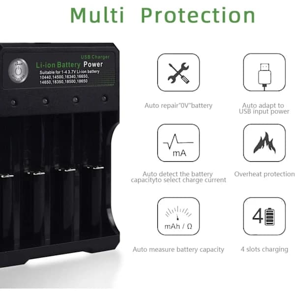 Batterilader 18650 Litiumion Oppladbar