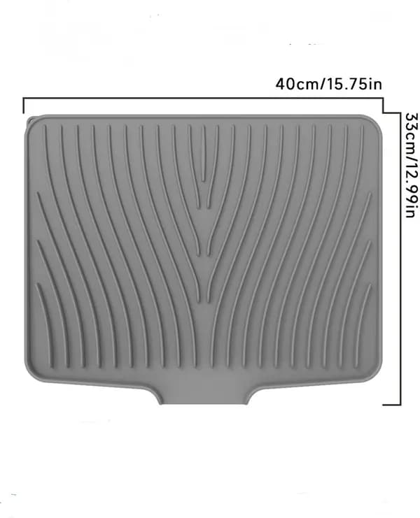 Silicone Dish Drying Mat with Drain, Non-Slip Heat Resistant Foldable Countertop Dish Rack for Kitchen, Grey 40 x 33 cm