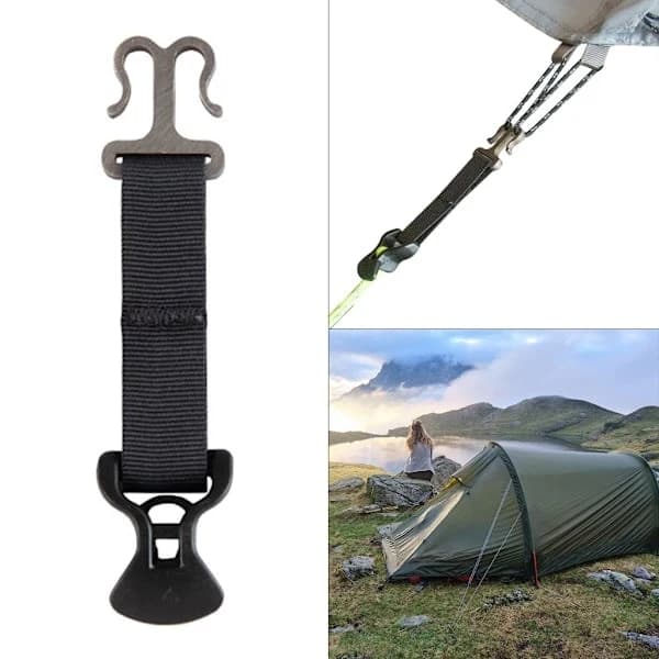 Teltholder med spænderem, nylonbånd, klatrekrog til vandring og camping
