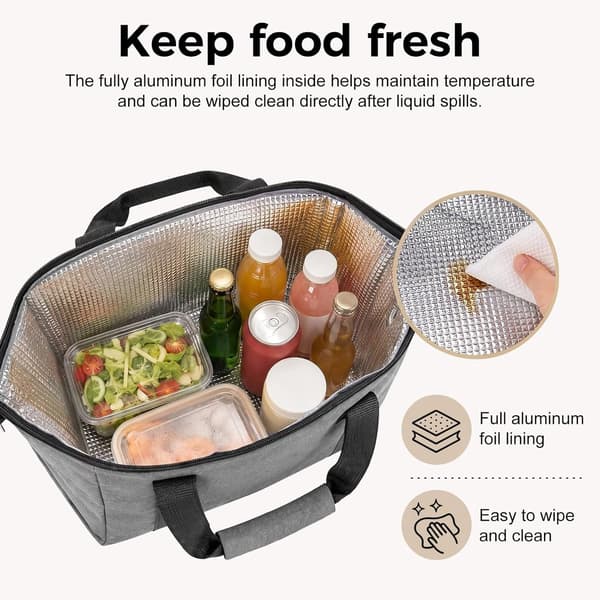 20L Isolerad Kylväska, Vikbar Läckagesäker Picknickväska Med Aluminiumfoliefoder, För Camping, Shopping Och Familjeutflykter, Grå