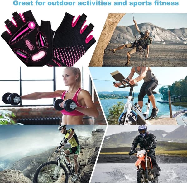 Cykelhandsker med SBR stødabsorberende polstring og silikonegreb, åndbart mesh, reflekterende striber, til mænd og kvinder, cykling MTB, pink