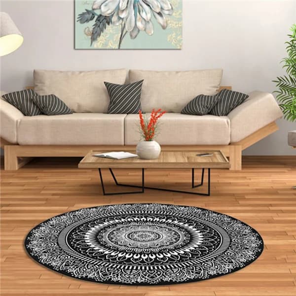 Rund Mandala Blomma Matta Rumsmattor Halkfri Golvmatta