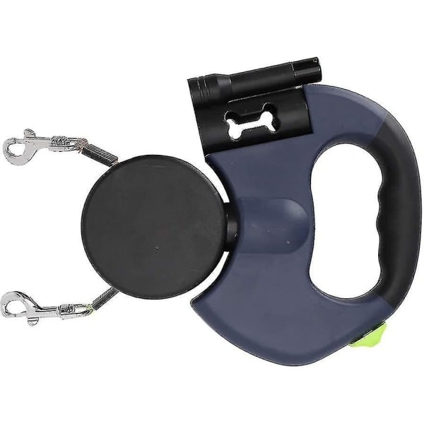 Dobbelt sammenleggbart hundebånd med to 3 meter lange snorer 360 Tangle Free Dobbelt hundebånd for turer med to hunder opptil 50 lb grå