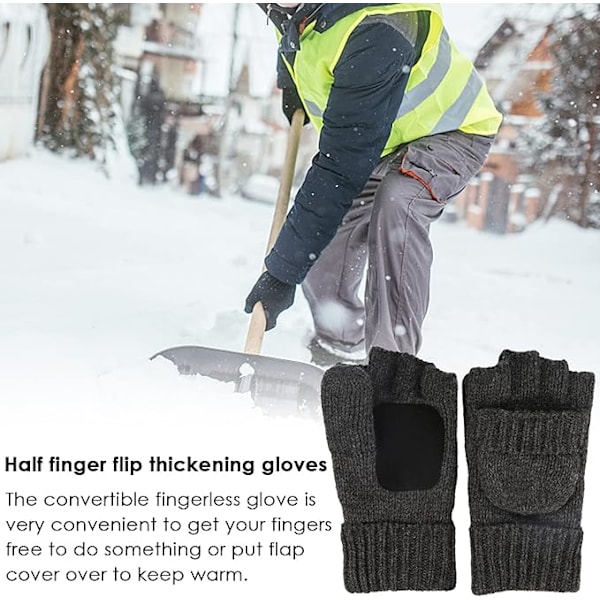 Vinter Fingerlösa Stickade Vantar Ull Termiskt Isolerade Konvertibla Vantar Flikskydd för Kvinnor och Män (Mörkgrå)