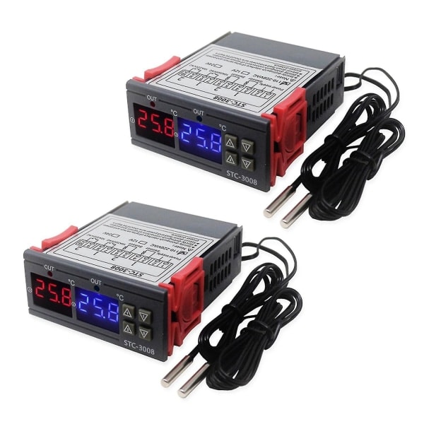 2x Stc-3008 Dobbelt Digital Inkubator Termostat Display Temperaturregulator 12v