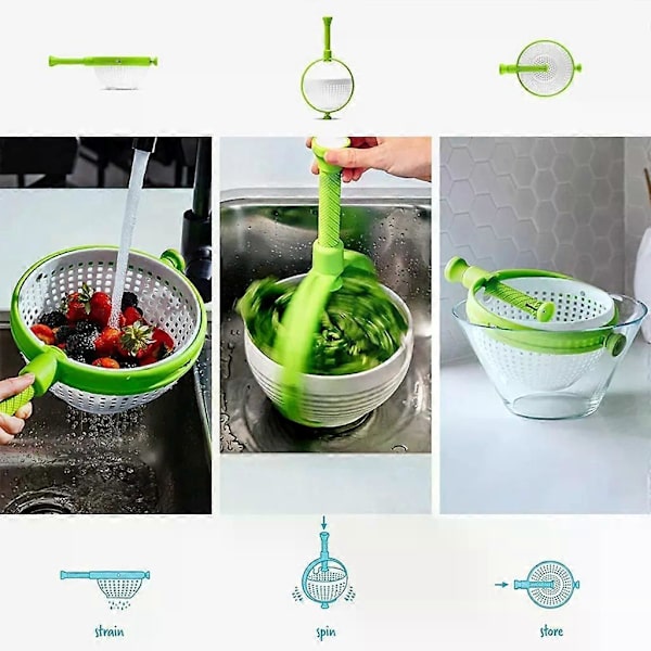 Salad spinner, foldable handle colander, vegetable drainer, kitchen accessories