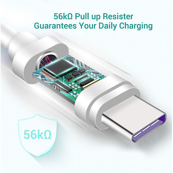 5A Type-C USB-kabel [2-pakning 2m] Huawei Supercharge Qc 3.0 40W Hurtiglading Kompatibel med Huawei P30 P30 Pro P20 P20 Pro Mate 20 Pro Samsung Galaxy S8/