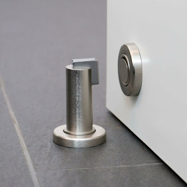 Magnetisk dørstopper i rustfritt stål-look, dørstopper med festemateriale for gulv og vegg