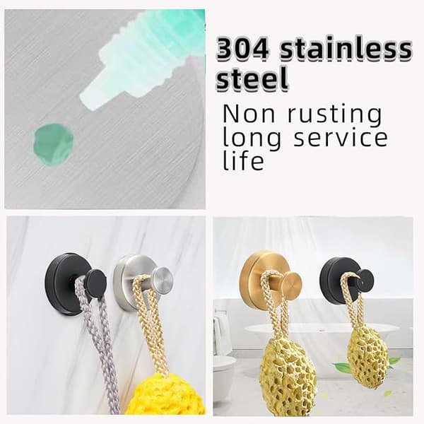 Suction Cup Hooks for Shower, Drill-Free Hooks, No Drill Hooks, Waterproof Suction Cup Hooks, Removable and Reusable, 304 Stainless Steel (Gold)