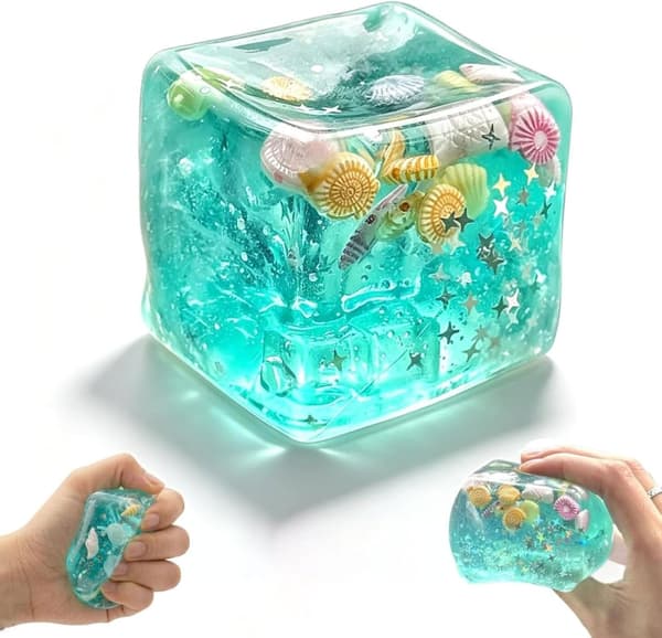 Ocean Squishy Stress Cube Sensorisk Fidget Legetøj, Langsomt Stigende TPR Klemmelegetøj til Børn Voksne Kontor Skole, Blå 2-pak 2-Pack