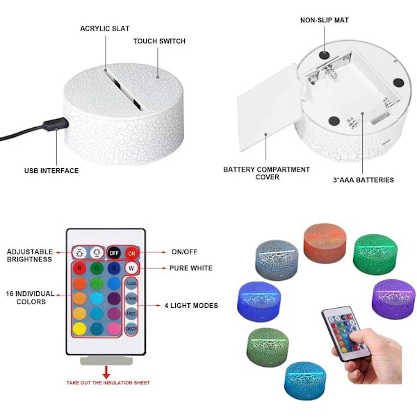 Kreativ kunstnerisk 3D nattelampe USB-drevet touch-switch