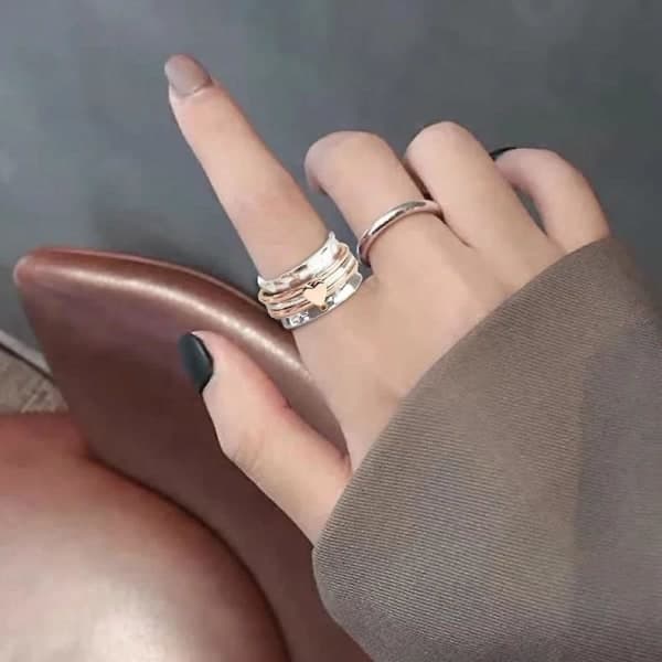 Hjerte Spinner Ring For Kvinner Menn Selvkjærlighet Spinner Hjerte Ring Fidget Angst Sølv