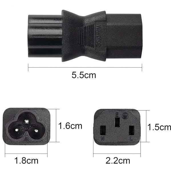 C13 til C6 strømadapter IEC 320 C13 hun til C6 han 3-benet AC-konverteringsstik (2-pak)