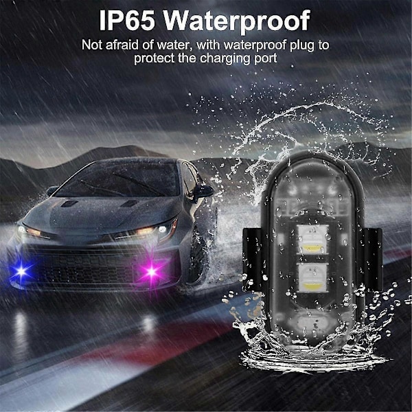 4-pack trådlösa LED-stroboskop med fjärrkontroll, 8 färger USB-uppladdningsbara vattentäta varningsljus