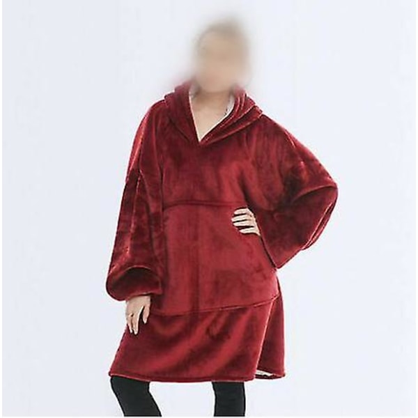 Snuggle filt med huva för vuxna Supermjuk fleece Sherpa Varm bärbar huvtröja Red