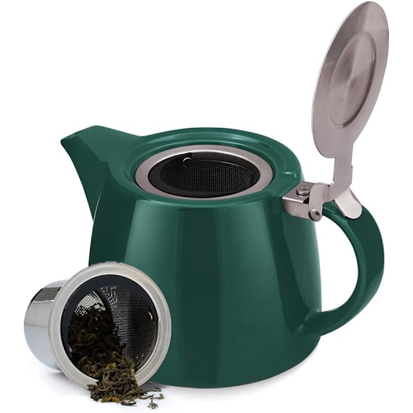 Porcelænstekande (500ml) Mørkegrøn Håndlavet Tekande | Fint Maskenet Infuser til Løse Blandinger Fremstillet af Rustfrit Stål, Tekander
