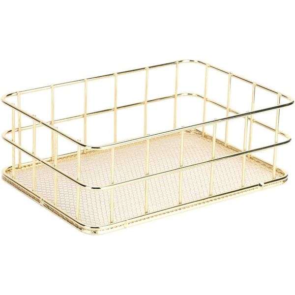 Opbevaringskurve i guld, Guldmetalkurv Multifunktionel Gylden Jernopbevaringskurv Trådnet Skrivebordsopbevaringsorganisator, 24*16*6.6CM