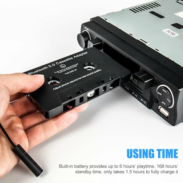 Bluetooth 5.0 bilstereo kassettadapter til aux Svart