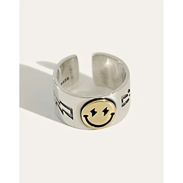 Ring med Smiley-ansikte Silver, Öppen Ring Justerbar Bredd, Smiley-ring