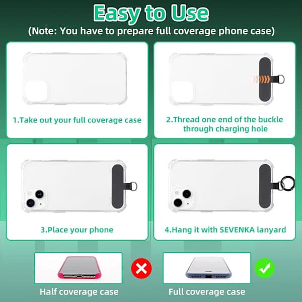 6-pack Phone Mount for iPhone, 6 Spring O-ring Locks, Mobile Phone Lanyard Patch, Phone Strap Replacement Part for All Full Coverage Phone Cases