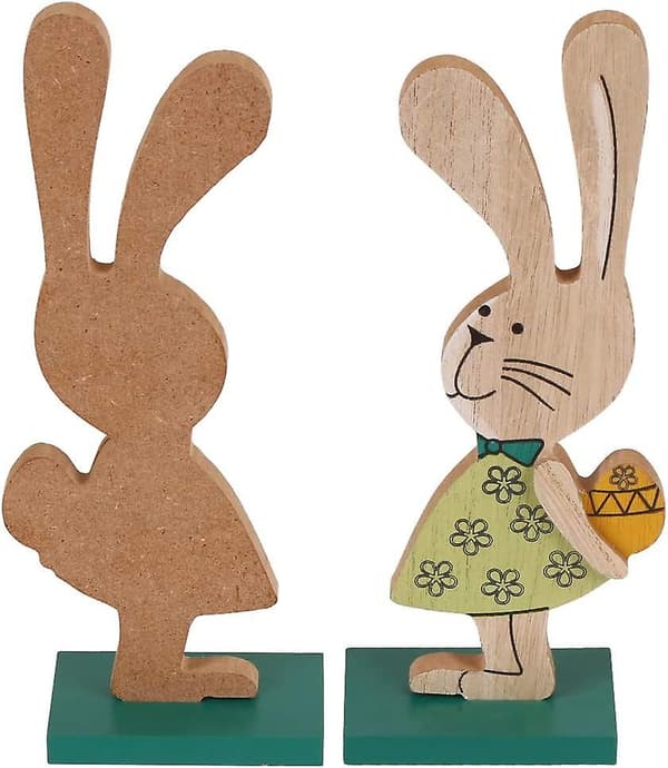 Easter Decoration, Easter Bunny Decoration, Set of 2 Wooden Easter Bunny Decorations
