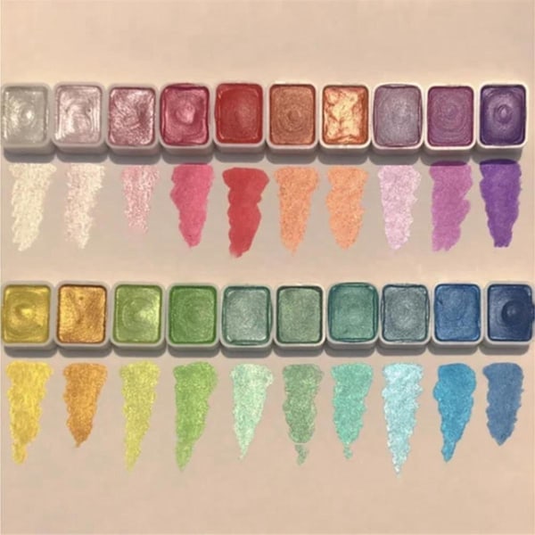 20 färger set, metalliskt set, glitter akvarell fast färgpalett, (1ML-A)